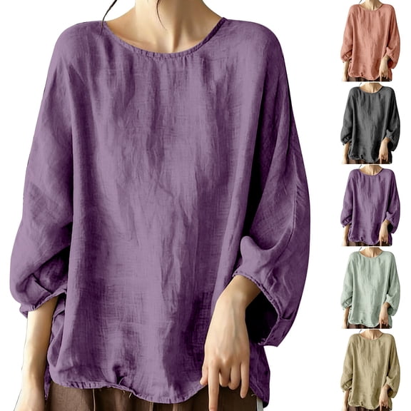 Endives Womens Long Sleeve Shirt Cotton Linen Shirt Womens Thin Breathable Blouse Summer Spring Clothing Purple