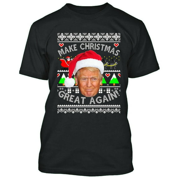 Trump Make Christmas Great Again Printed T-shirt Black Tee Small