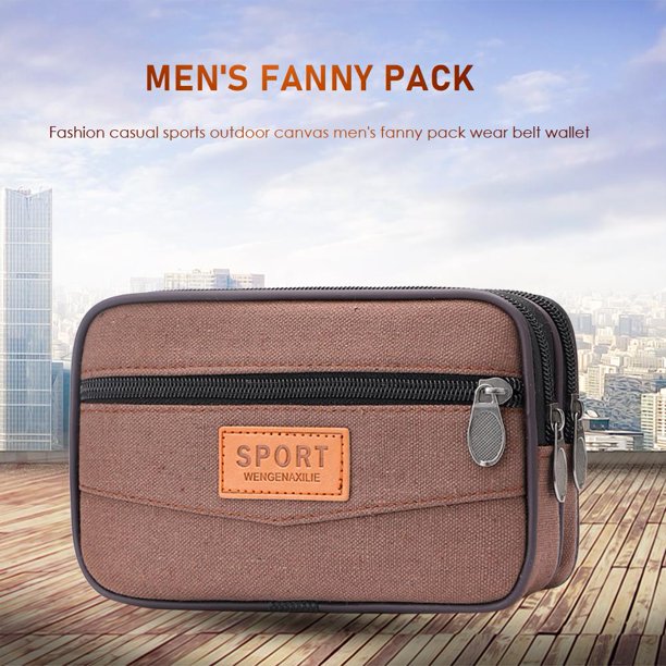 Bolso de la cintura de la Bolso del teléfono de los hombres de múltiples capas Fanny Pack Monedero de lona (Café 1)