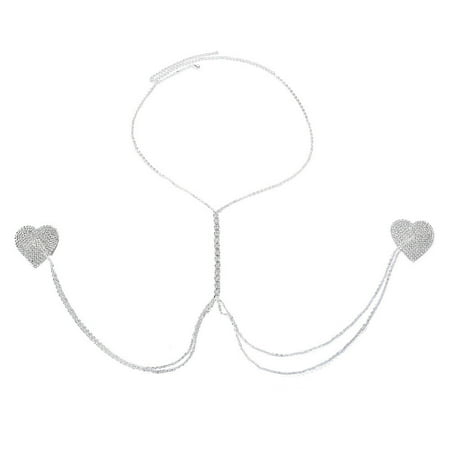 MATROOY Heart Body Chain Bra Necklace Harness Women Belly Back Chain Beach Jewelry-silver