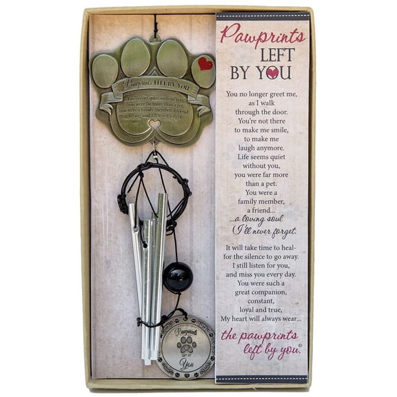 12" Metal Casted Pet Memorial Wind Chime For Dog Cat, Pawprints Left By You Poem