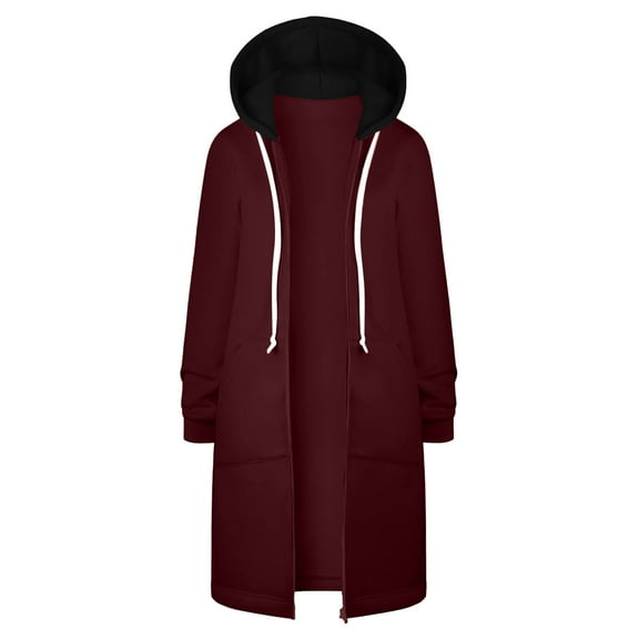 Lindreshi Zip up Hoodies for Women Women's Solid Color Jacket Thickening and Fleece and Winter Casual Zipper Long Sleeve Pocket Hooded Long Sweater