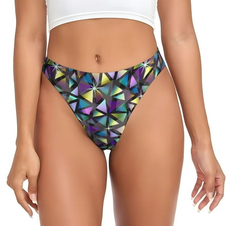 Qokaie Purple-Gold Triangles Printed Women s Cotton Thong Underwear  Sexy Breathable Panties G-string-X-Small