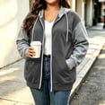 thumbnail image 2 of Plus Size Zip Up Hoodie for Women Color Block Long Sleeve Sweatshirt with Pockets for Fall Winter, 2 of 7
