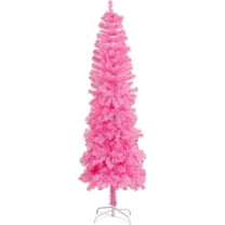 SLSRFD Pink Artificial Pencil Christmas Tree 5.5ft Unlit Slim Skinny Xmas Tree with Metal Stand Base and Hinged PVC Branch Tips for Home Office Indoor Outdoor Decoration Holiday Party Decor