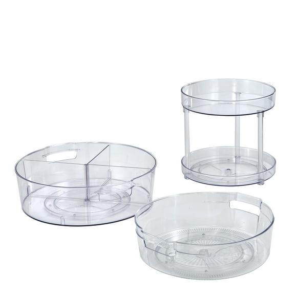 Mainstays Clear Plastic Turntable Set 3-Pack Set, Various Sizes