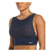 NIKE Women's Navy Animal Print Stretch Medium Support Removable Cups Layered Midkini Swimsuit Top XS