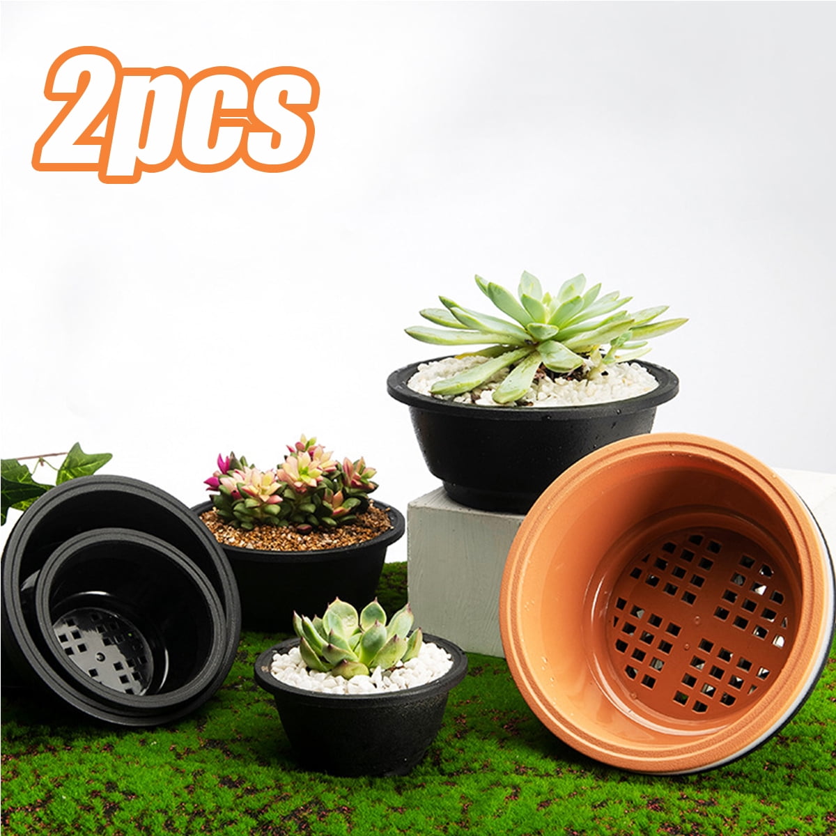 Cheers US 2Pcs Pots for Plants, Plastic Planters with Multiple Drainage Holes Modern Decorative