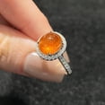 thumbnail image 2 of Orange Sapphire Cabochon Ring | Diamond Cut Halo Engagement Ring | 14K White Gold Statement Ring | Unique Orange Gemstone Gift for Her, 2 of 4