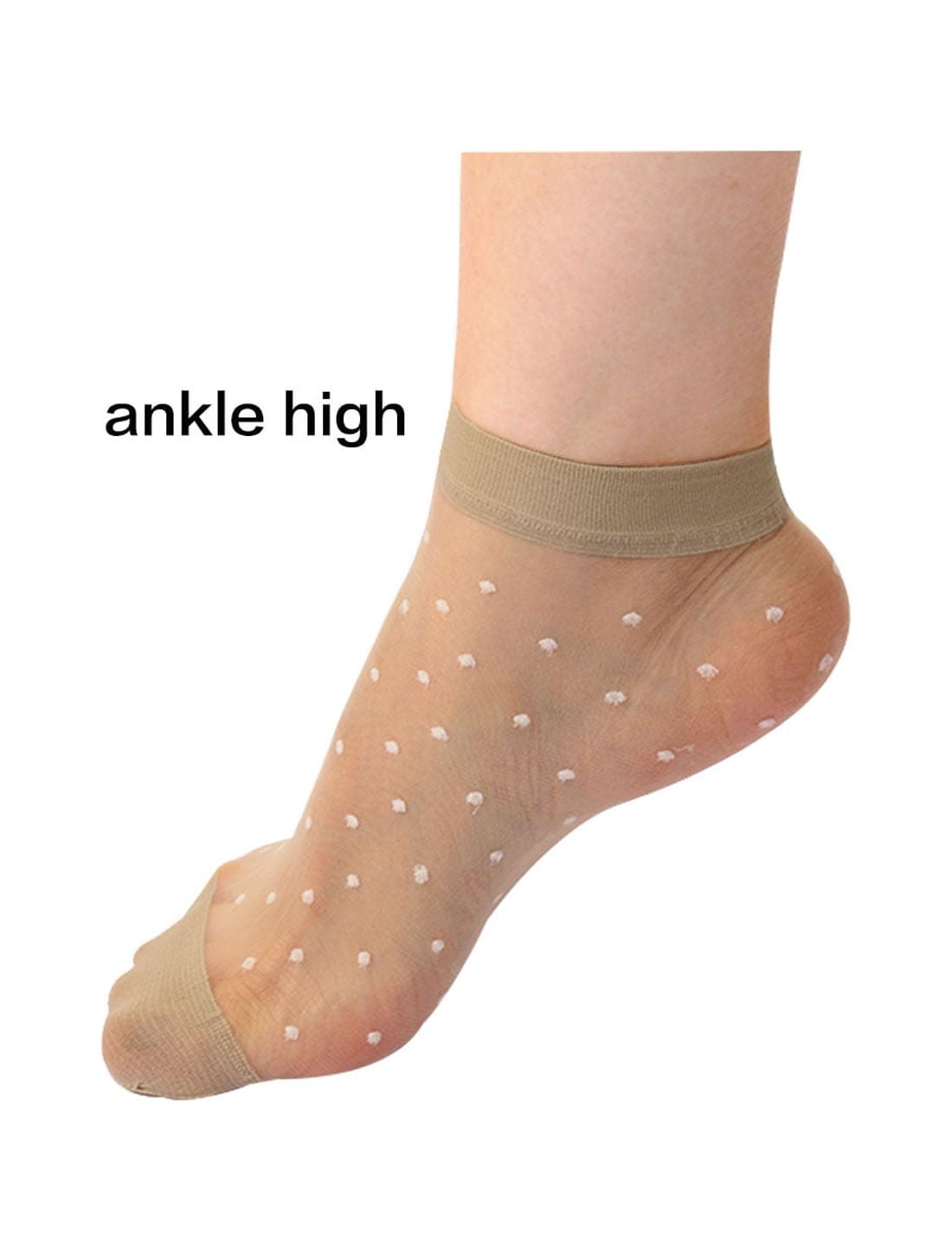 Unique Bargains Women Soft Dots Pattern Ankle Length Stretchy Sheer Socks 10 Pairs Beige