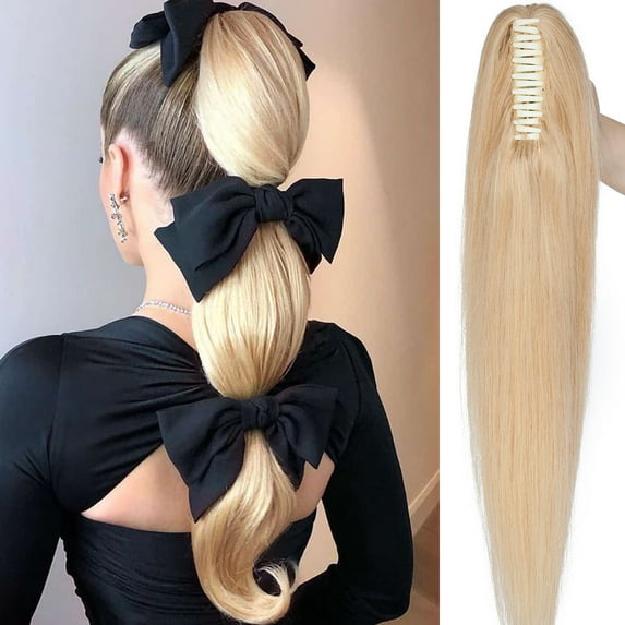 SEGO Jaw/Claw Clip in Hair Extensions Human Hair Clip in Ponytail Hair Extensions 100% Real Remy Hair Long Straight Thick Hair For Women