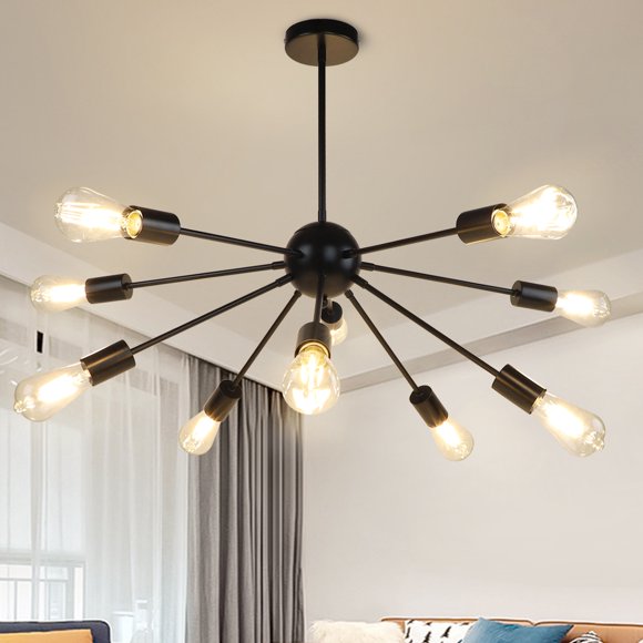 Depuley Lustre Sputnik à 10 Lumières, Luminaires Suspendus Noirs, Plafonnier Encastré Suspendu pour Chambre, Salon, Cuisine, Salle à Manger, Douille E26