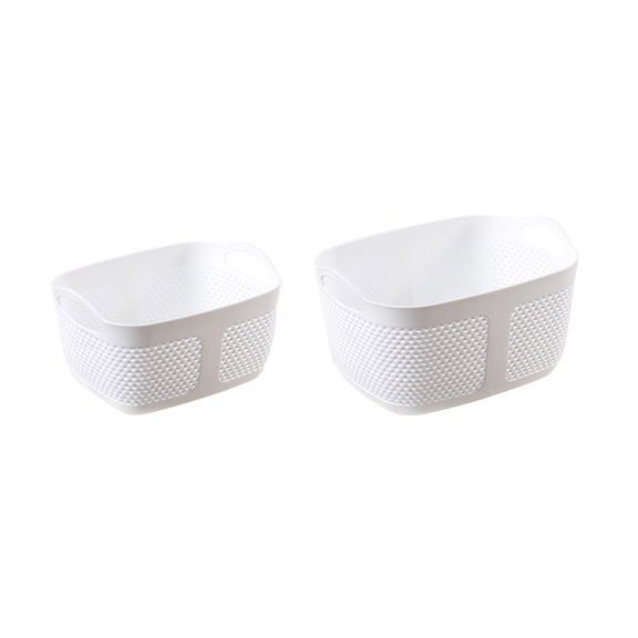 NEPA Market White Plastic Patterned Basket - 2 Pack - Small Medium - Pantry Baskets, Bins for Shelves, Organizer and Storage for Bathroom, Bedrooms, Kitchens and More
