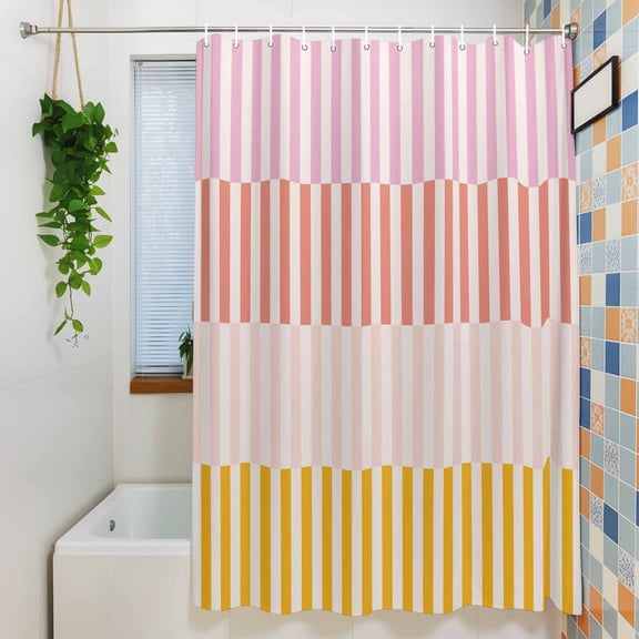 Classic Pink Red Orange Pinstripes Shower Curtain for Bathroom, Modern Abstract Art Waterproof Shower Curtains Washable Quick Dry with Hooks Bathtub Curtains 36x72IN