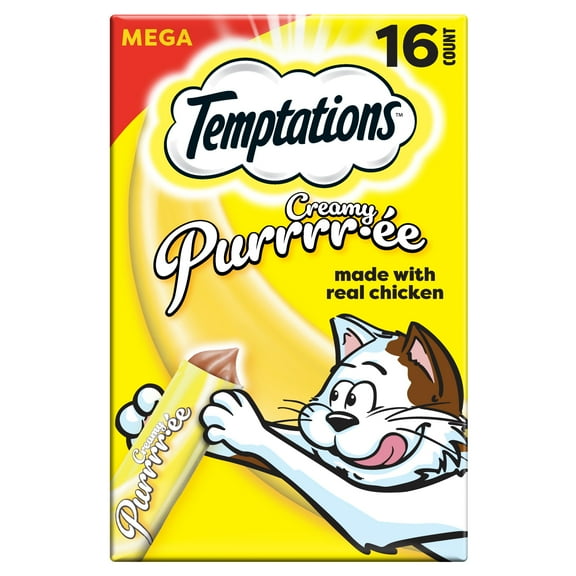 Temptations Creamy Puree With Chicken Squeezable Lickable Wet Treats For Cats, 0.42 Oz (16 Pack)