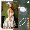 thumbnail image 2 of Fascinator Hat with Veil Feather Funeral Headpiece Lace Gloves Pearl Necklace, 2 of 8