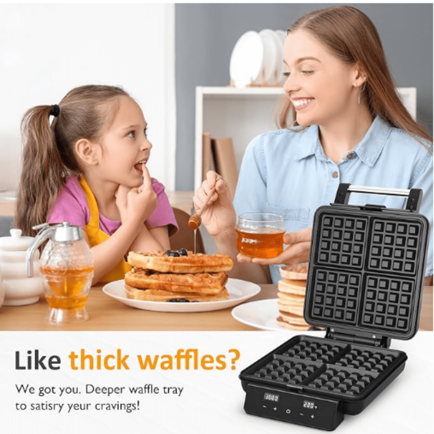 Stainless Steel Waffle Maker 4 Slices with Quick Heat-Up, Time & Temperature Control, LCD Display, Nonstick Surface, Perfect Waffle Iron for Kids and Families, Silver
