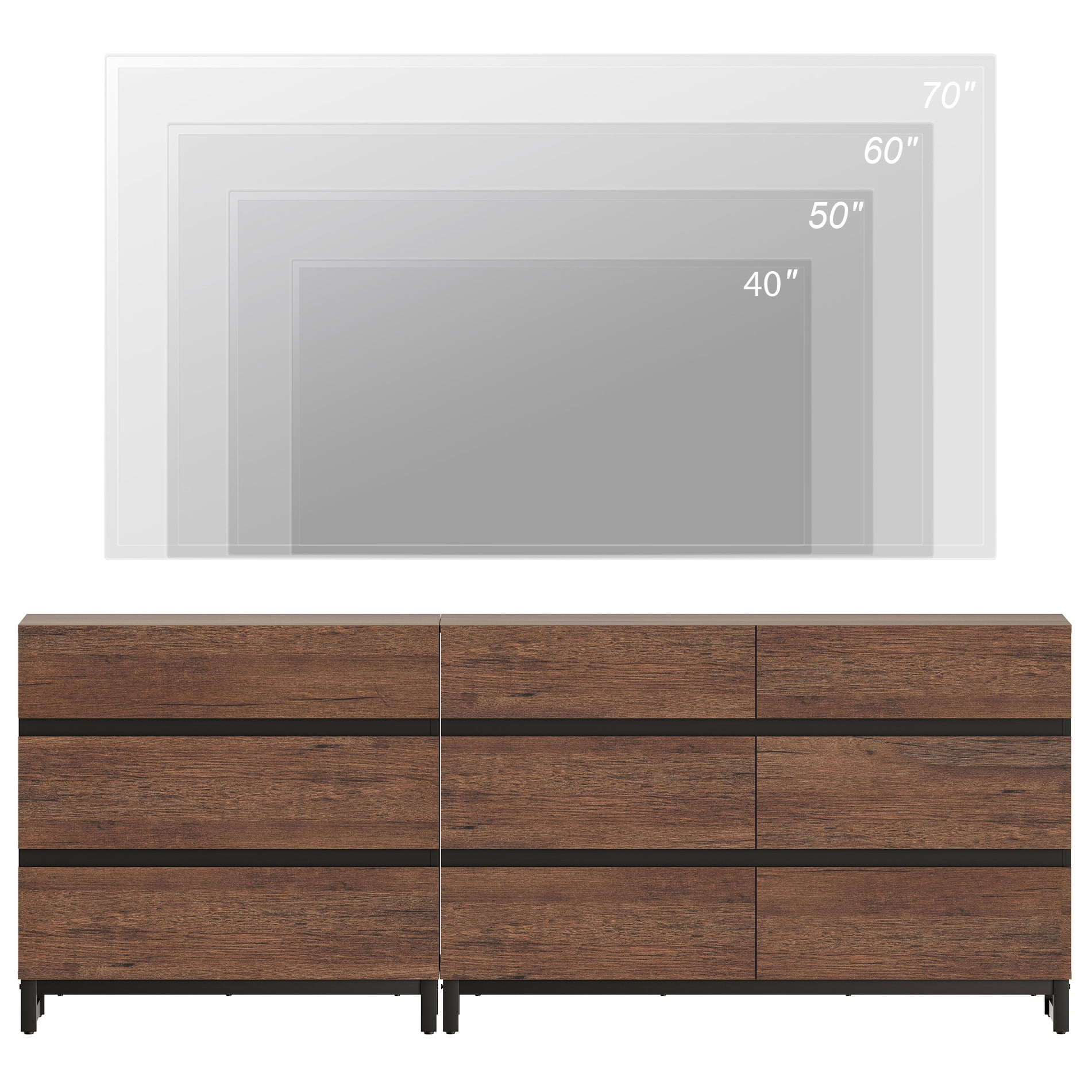 Modern TV Stand For Tvs Up To 90 Inches, 2 In 1 TV Console With 9 Drawers, Media Console With Adjustable Shelf For Living Room, Bedroom,Brown