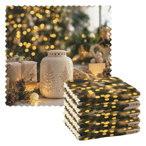 6 Pieces of Kitchen Towels 11x11Inch Kitchen Dish Cloths Kitchen Dish Towels Reuseable Cleaning Cloths Beautiful Christmas Ornaments