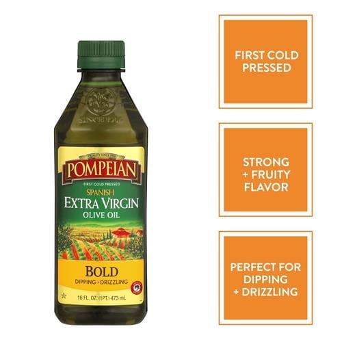 Pompeian Spanish Bold Extra Virgin Olive Oil, Contains Polyphenols, First Cold Pressed, Strong, Fruity Flavor, Perfect For Dipping And Drizzling, 16 Fl. Oz - Pack of 2