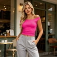 thumbnail image 3 of Womens Off Shoulder Tops Sleeveless Going Out Crop Tank Tops Slim Fitted Shirts Summer Y2K Cute Tops,Hot Pink,XL, 3 of 7