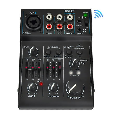 PYLE PAD30MXUBT - Bluetooth 3-Channel Mixer DJ Controller Audio Interface, 18V Phantom Power