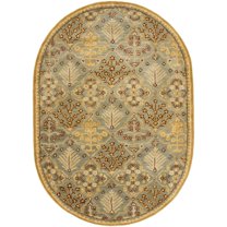 SAFAVIEH Antiquity Trafford Floral Geometric Wool Area Rug, Light Blue/Gold, 4'6" x 6'6" Oval
