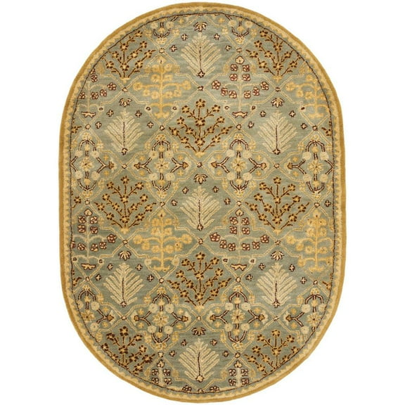 SAFAVIEH Antiquity Trafford Floral Geometric Wool Area Rug, Light Blue/Gold, 4'6" x 6'6" Oval