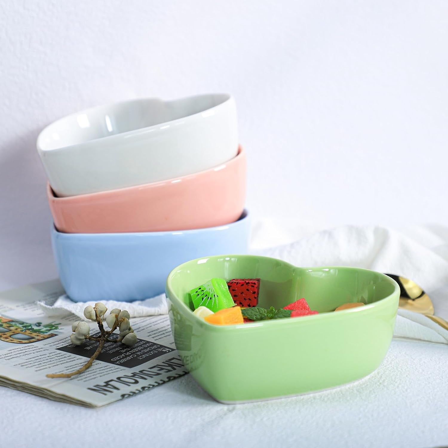 2pcs Heart-Shaped Bowls for Salad Soup Snack Dessert Household Cooking Bowls for Home Kitchen