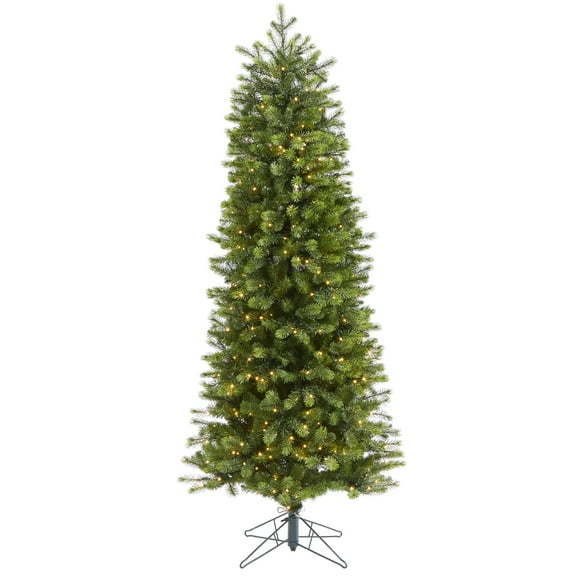 Nearly Natural 6.5' Slim Colorado Mountain Spruce Christmas Tree with 450 White LED - Green