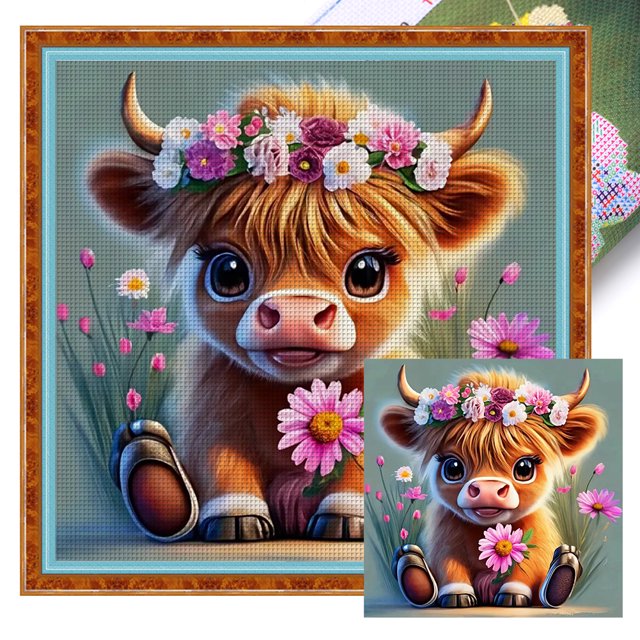 Hilo algodón ecológico bordado 11CT 3 hebras impresión 40*40cm kit serie punto cruz flores y yak Wdftyju