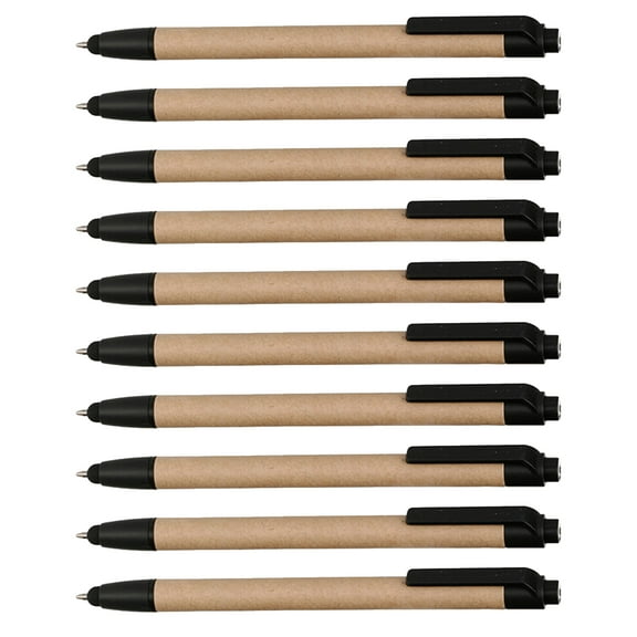 10 Ballpoint Stylus Pens Pack - Recycled, Retractable - Black