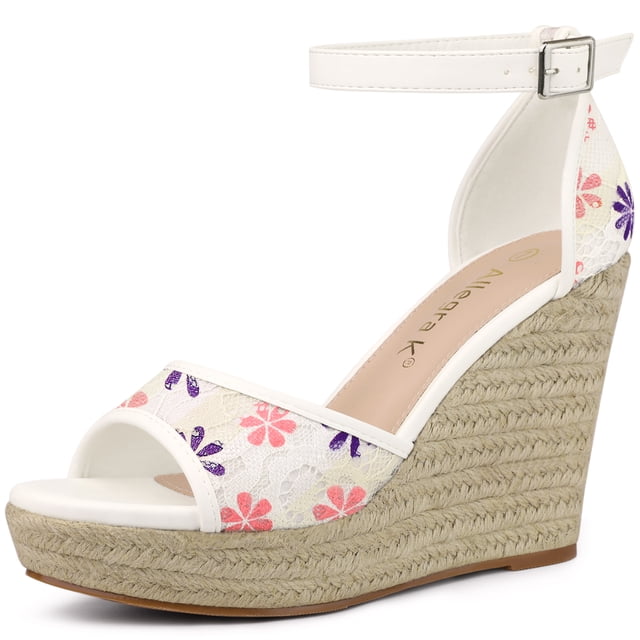 Alpargatas con plataforma Allegra K sandalias de encaje para mujer tacones de cuña Flor Purpura