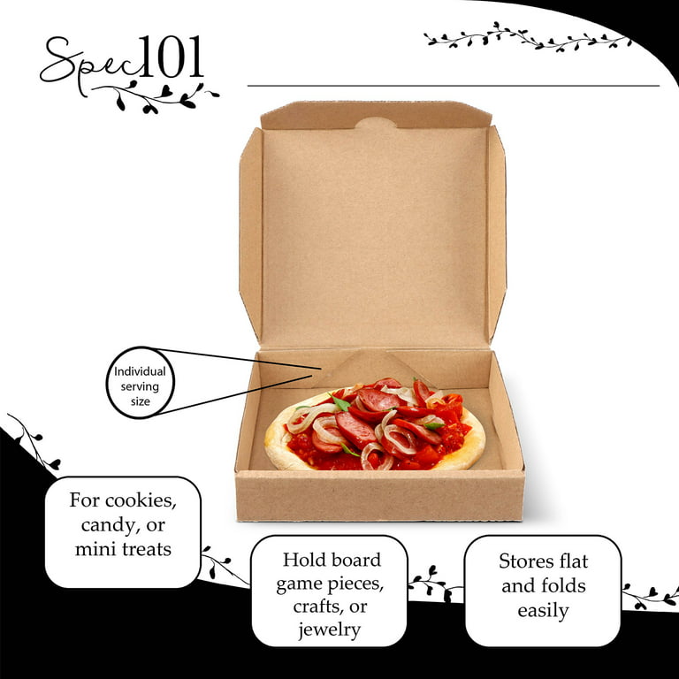 Spec101 Kraft Mini Pizza Boxes, 5 inch Party Favor Cookie Cardboard Box 10-Pack, Brown