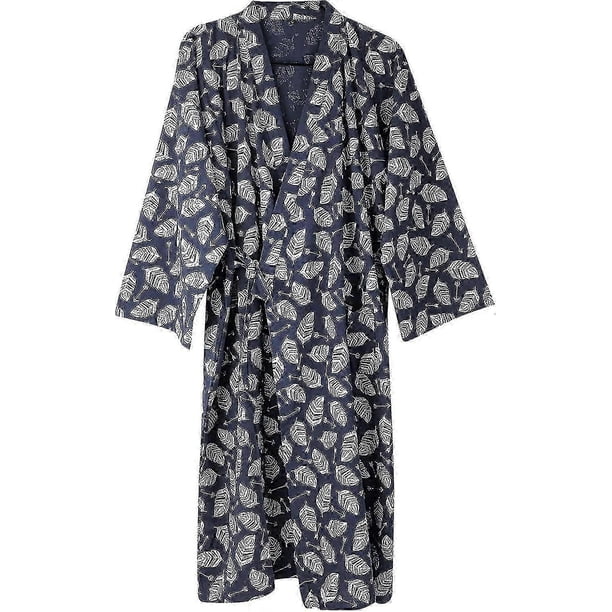 Men's Kimono Robes Cotton Dressing Gown Khan Steamed Clothing Bathrobes Long Sleeve Sleepwear Loungewear Nightwear. Navy
