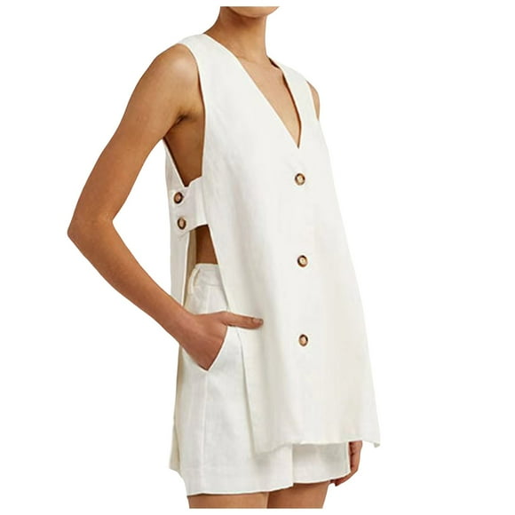 Wyzesi White Shorts Suit Women Stretch Women's Summer Pure Cotton Sleeveless Top and Shorts Two Piece Set Women Shorts Suit Cargo Stretch Waist Maternity Shorts Suit Comfy Plus