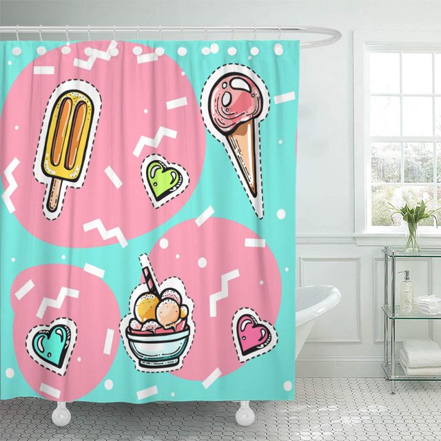 ABPHQTO Patrón sin costuras en estilo juvenil Memphis Elements Cortina de ducha helado 160x180 cm