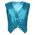 thumbnail image 3 of Kaerm Boys' Girls' Sequined Stage Performance Jazz Hip-hop Dance Costumes Vest Jacket Waistcoat Light Blue 13-14, 3 of 7