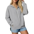 thumbnail image 2 of Otntypg Women Zip Up Hoodies Lightweight Long Sleeve Drawstring Hooded Pullover Sweatshirt Oversized Side Split Hoodie Outwear Jacket with Pockets Gray XL, 2 of 6