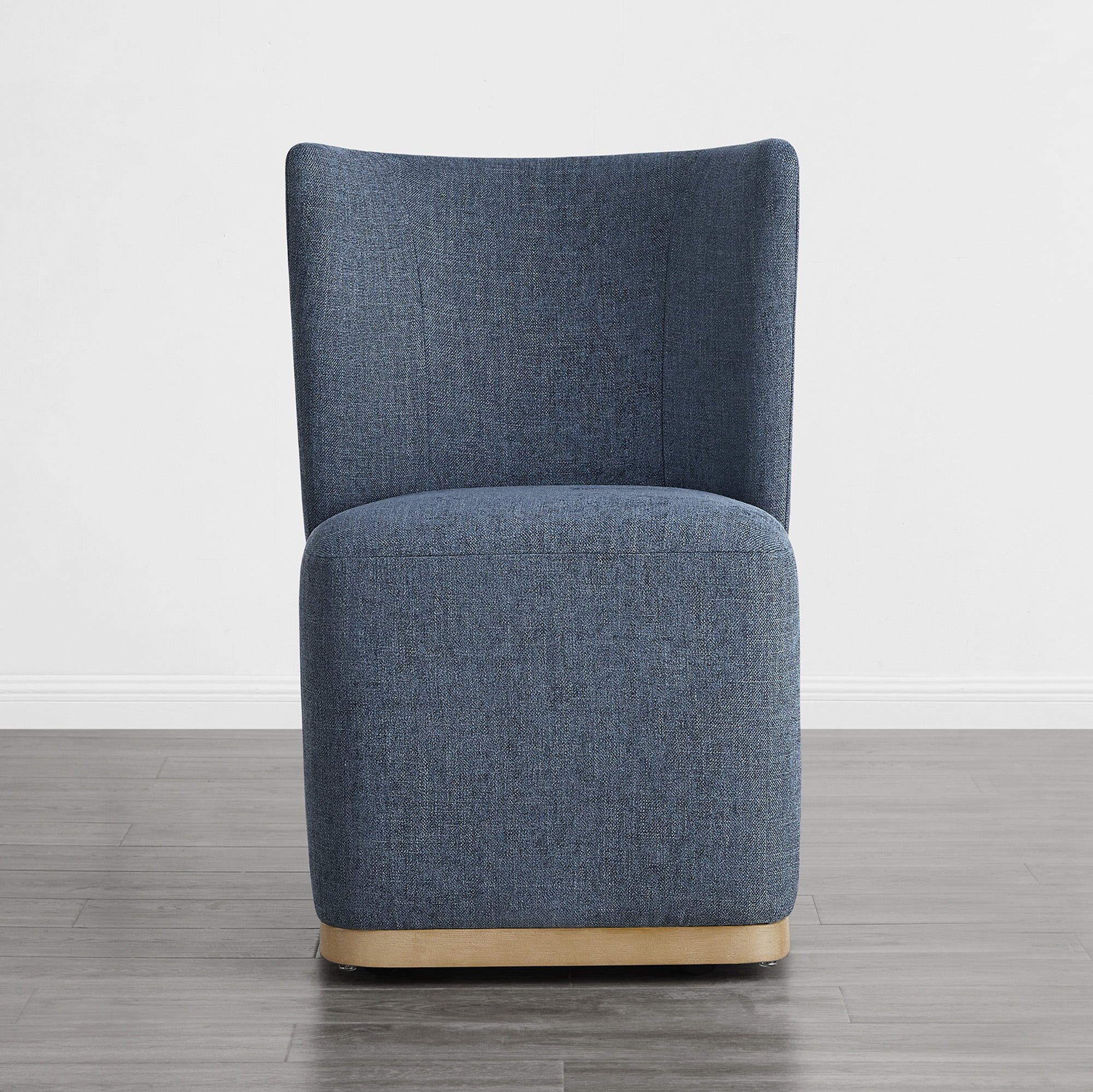 Spruce & Spring Modern Wingback Upholstered Dining Chair with Hidden Casters & Wood Base Set of 2, Blue