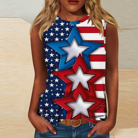 HaoXianJian Independence Day Womens Shirt Flag Patriotics Tank Tops for Women 2025 4th of July Shirt USA Flag Graphic Tank Tops Crew Neck Sleeveless Shirts Plus Size S-5X