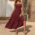 thumbnail image 2 of Jalioing Sundress for Women Spaghetti Strap Smocked Dresses Boho Sleeveless Pleated Casual Maxi Dress (4X-Large, Wine), 2 of 9