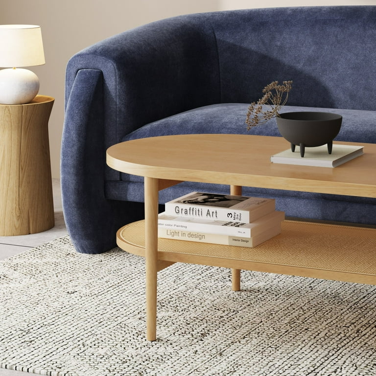 Nathan James Sonia Bohemian 2-Tier Oval Cane Coffee Table in Light
