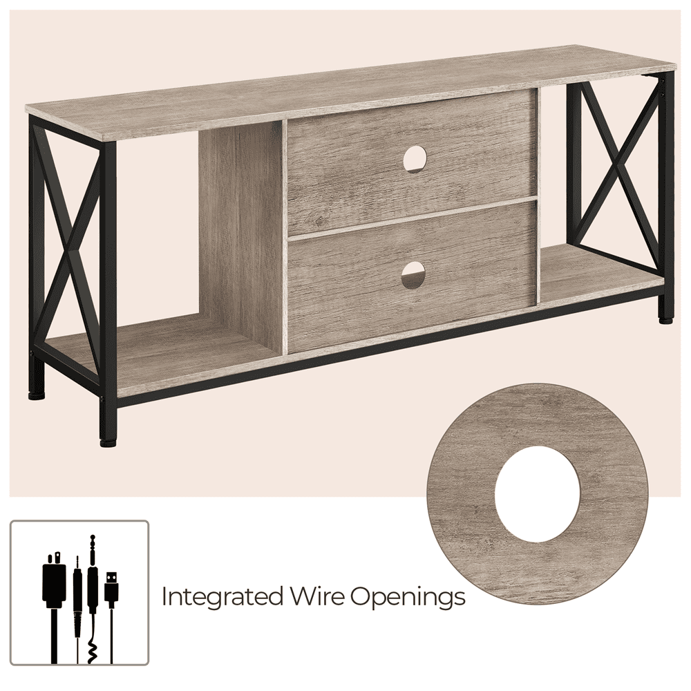 Alden Design 60-inch Industrial TV Stand with Storage, Distressed Gray