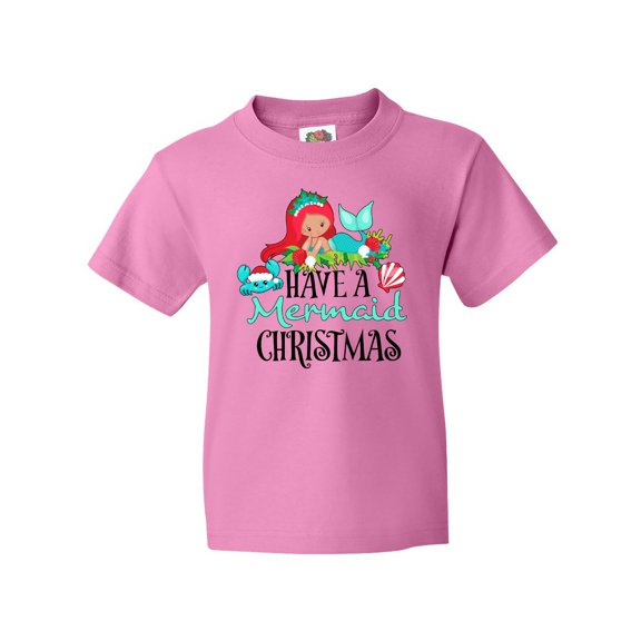 Inktastic Have a Mermaid Christmas with Crab and Seashell Youth T-Shirt