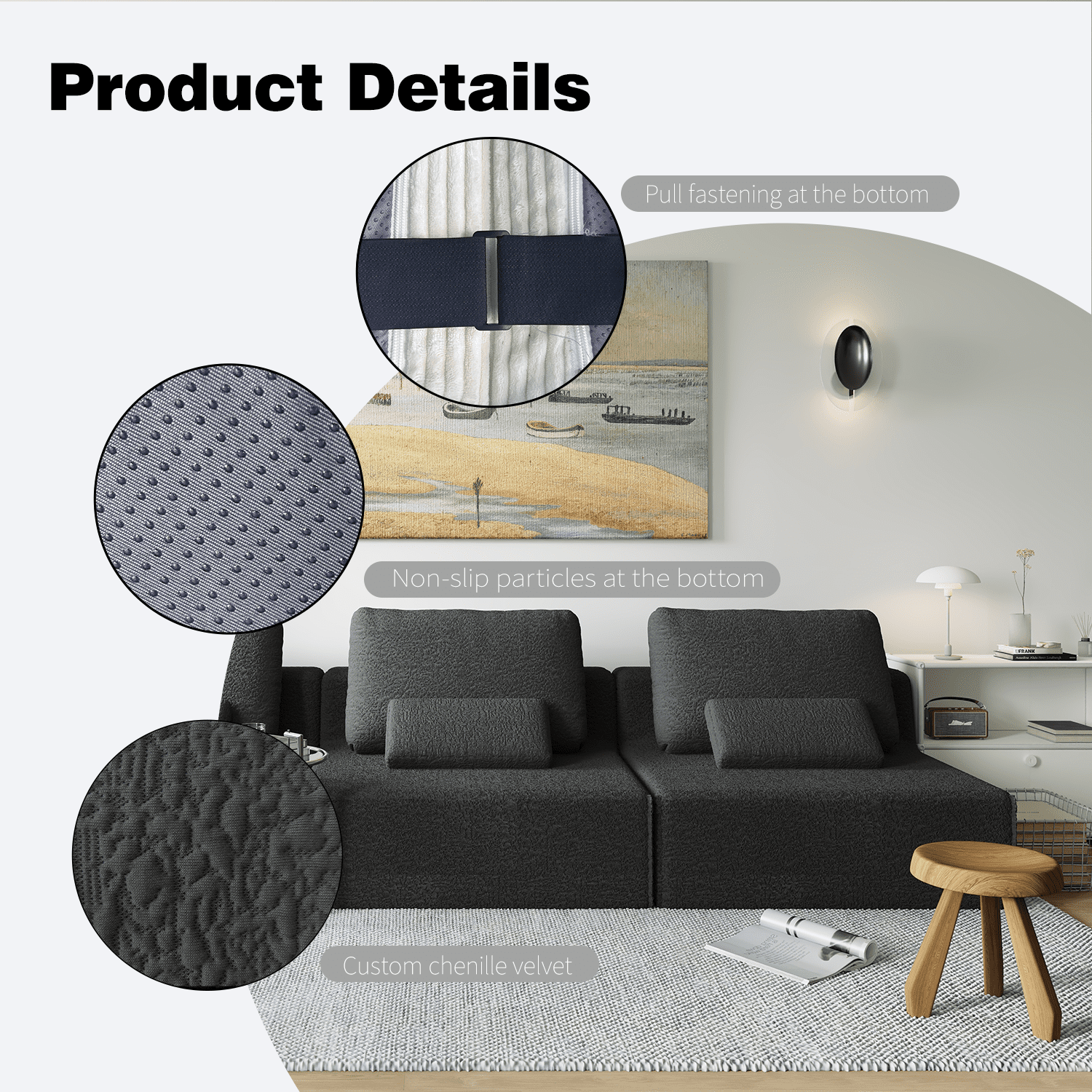 Homy Casa Single Modular Sofa Seat, Modern Armless Lounge for Living Room, Grey