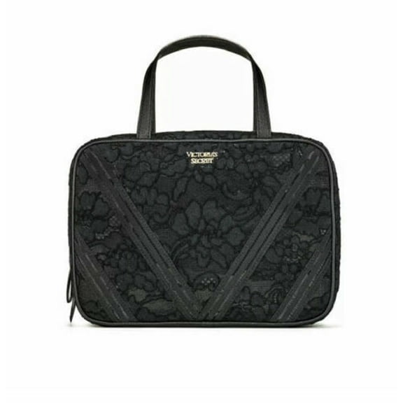 Victoria's Secret Floral Lace Jetsetter Travel Case Bag Black & Clear Cosmetics NWT