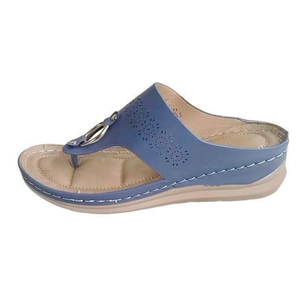 

TOWED22 Womens Sandals Summer Flip-Flops: Comfortable Cushion Footbed Slip On Wedge Sandals for Women Rhinestone Women s Flip Flops(Blue 7)