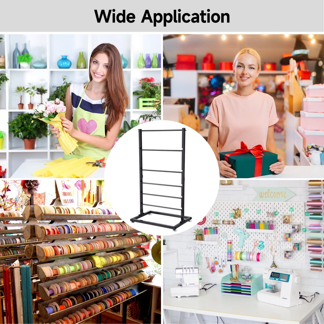 6-Tier Ribbon Holder, Large Capacity Ribbon Storage Rack, Height Adjustable Metal Spool Organizer, Countertop Ribbon Display Shelf Wrapping Paper Holder for Flower Store, Craft Room, Cake Shop