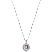 5th & Main Platinum-Plated Sterling Silver Oval-Cut Amethyst Pave CZ Pendant Necklace
